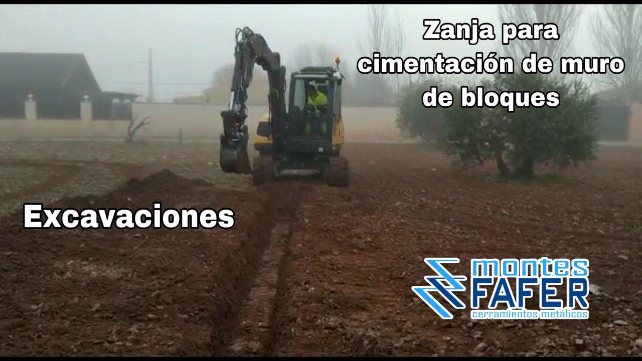 Excavaciones de zanja para cimentacion de muro de bloques MontesFafer